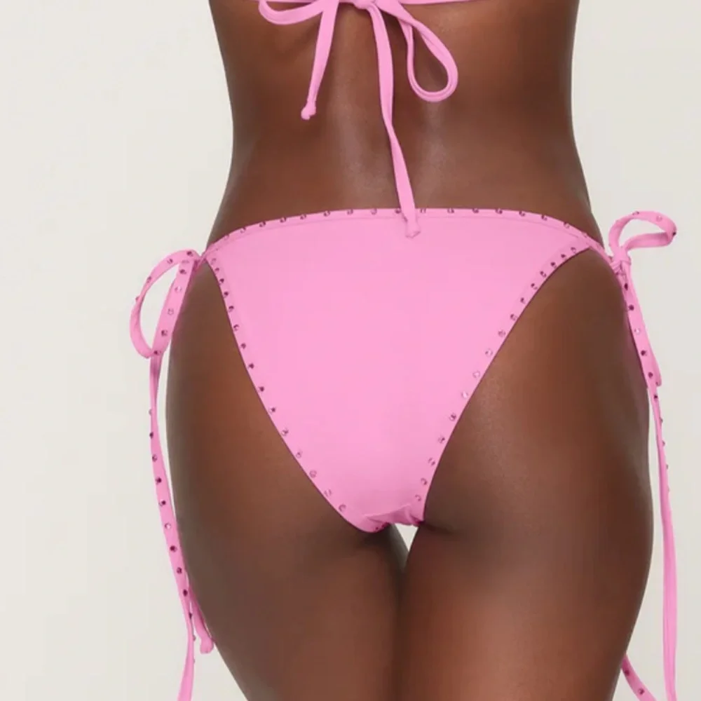 🌸SKIMS RHINESTONE SWIM BIKINI TIE BOTTOMS IN LIGHT PINK 4X